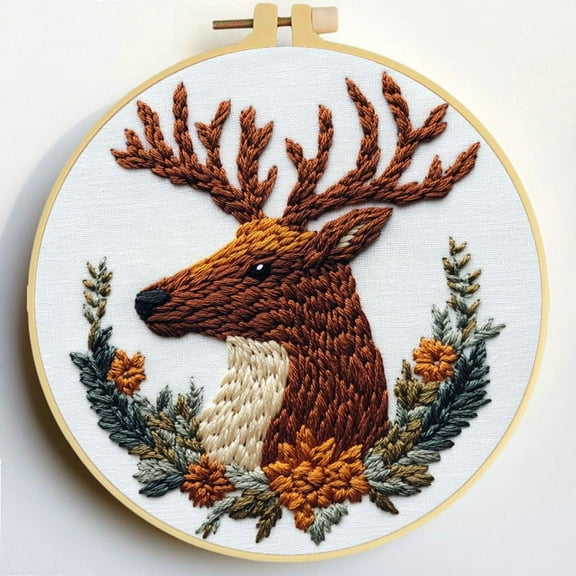 Punch Needle Kits Cute Elk Embroidery Starter Set with Hoop Easy for Beginners DIY Stress Relief Handmade Craft Hobby and Home Decor 20x20cm-5