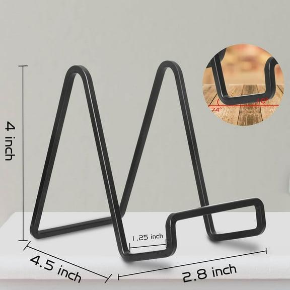 4 Pack 4 Inch Black Metal Display Stands Square Plate Holder Display Stand Frame Stand for Picture, Decorative Plate, Photo Easel and Artistic Work