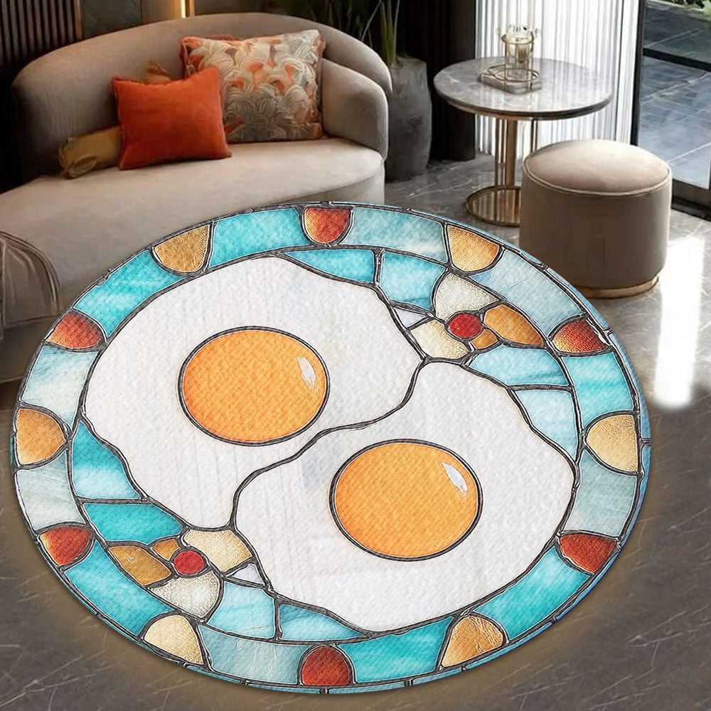 Round Rug, Fried Egg Soft Washable Carpet, Non-Slip Floor Mat for Living Room Bedroom Home Decor 24 Inch