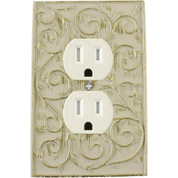 Meriville French Scroll Electrical Outlet Wall Plate Cover, Hand Painted Single Duplex receptacle outlet cover, Ivory