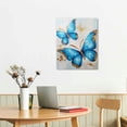 thumbnail image 2 of Nawypu  Blue Tea Flower and Butterfly Prints with Embellishment Textured Gold Blue Floral Canvas Wall Art Ready to Hang, 2 of 4