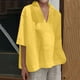 thumbnail image 2 of Blusa suelta de algodón con cuello en V y solapa de manga corta a la moda de verano para mujer OAVQHLG3B Store lin121212, 2 of 4