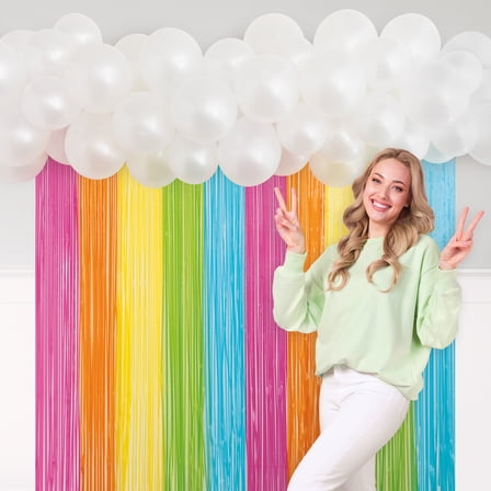 Rainbow Fringe and White Pearl Latex Balloon Backdrop Kit