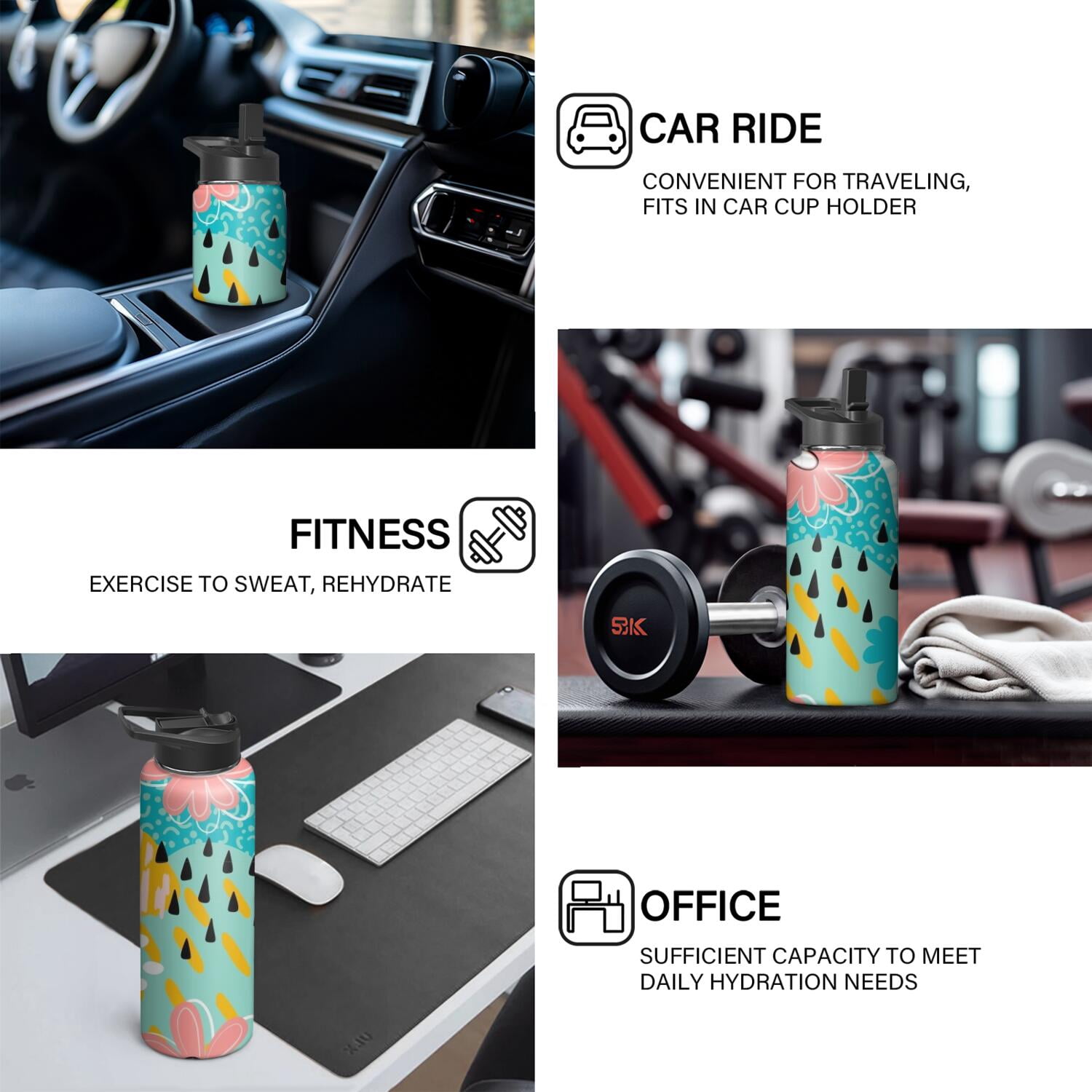 Modern 18 oz Insulated Stainless Steel Water Bottle with Straw & Cleaning Brush , Leakproof, BPA-Free, 304 Stainless Steel, Wide Mouth, Travel Mug for Car, Gym, Office