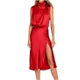 thumbnail image 2 of Lovskoo 2024 Wedding Guest Dresses for Women Evening Gown Trendy Blackless Loose Sleeveless Solid Knee-High Dress Split Cocktail Dresses 2023 Red, 2 of 9