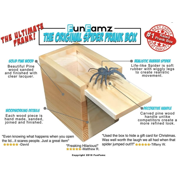FunFamz The Original Spider Prank Box - Boîte en bois amusante