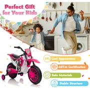 TOBBI 12V Ride on Motorcycle, Battery Powered Electric Motorcycle for Kids with Training Wheels,Ride on Toys for Kids 3-6 Boys Girls, Pink
