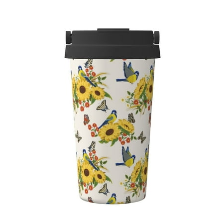 

Matuu Bird Sunflowers for Insulated Coffee Mug Reusable Travel Coffee Cup Spill Proof 16oz Stainless Steel Coffee Cups for Hot/Ice Coffee Tea