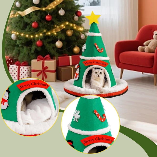 Cama cueva para gatos, ideal como regalo, acogedora decoración navideña, casa nido para mascotas con cojín extraíble para dormitorio de invierno,