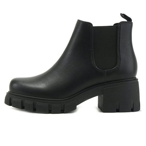 SNJ New Women Lug Sole Mid Heel Chelsea Fashion Ankle Bootie w/Double Elastic Gore