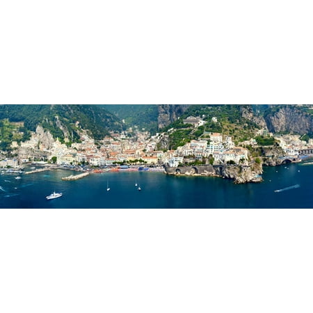 Aerial View of Towns, Amalfi, Atrani, Amalfi Coast, Salerno, Campania, Italy Print Wall