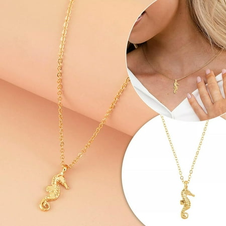 QQTDFG Necklace Hippocampus Pendant Chain Necklace With Message Card Gift Card For-default