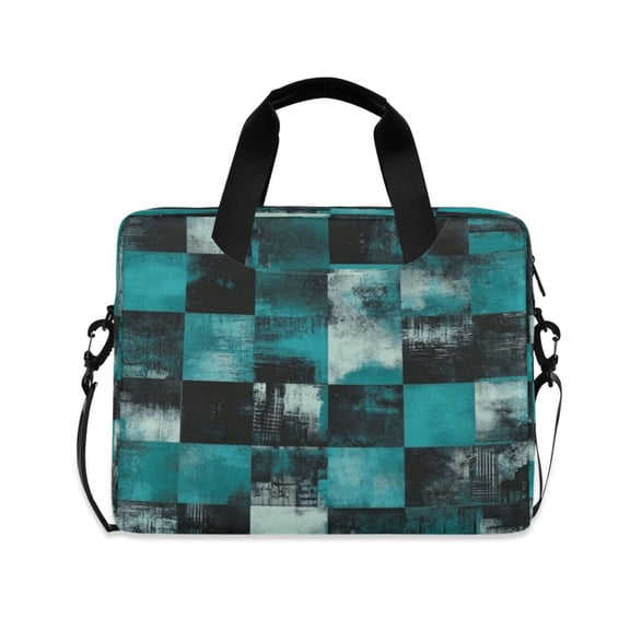 16" Laptop Tote Bag Laptop Sleeve Case Computer Briefcase for Work & Travel Teal and Black Squares
