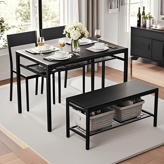 4 Piece Dining Table Set for 4, Lofka Kitchen Table and 2 Chairs with Bench for Small Space, Apartment
