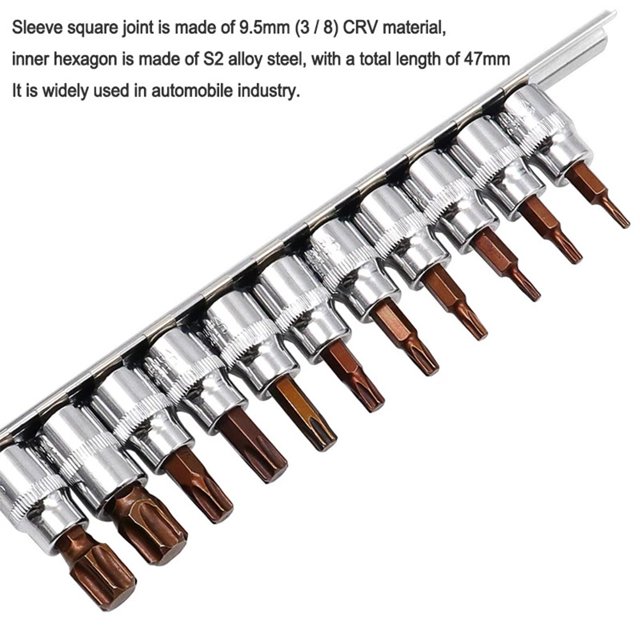 11Pcs 3/8 1/4Inch Drive Alloy Torx Screwdriver Bits Socket Bit T10-T60 Hand Tool