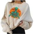 thumbnail image 1 of Chandails en Molleton d'Halloween pour Femmes Imprimé Squelette de Citrouille Surdimensionné Automne Chaud Doux Manches Longues Col Rond Pull Tops, 1 of 7