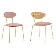 Neo Modern Leg Dining Room Chairs, Pink Velvet & Gold Metal - Set of 2