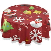 SKYSONIC 60" Christmas Snowman Tree Snowflake Round Tablecloth Table Cloth Cover Mat Washable Polyester Dining Decorative for Holiday Home Picnic Party Wedding