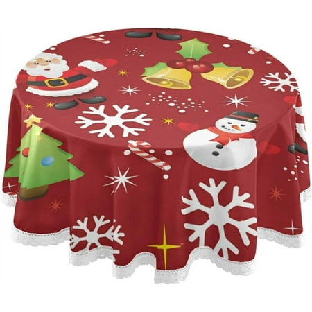 SKYSONIC 60" Christmas Snowman Tree Snowflake Round Tablecloth Table Cloth Cover Mat Washable Polyester Dining Decorative for Holiday Home Picnic Party Wedding