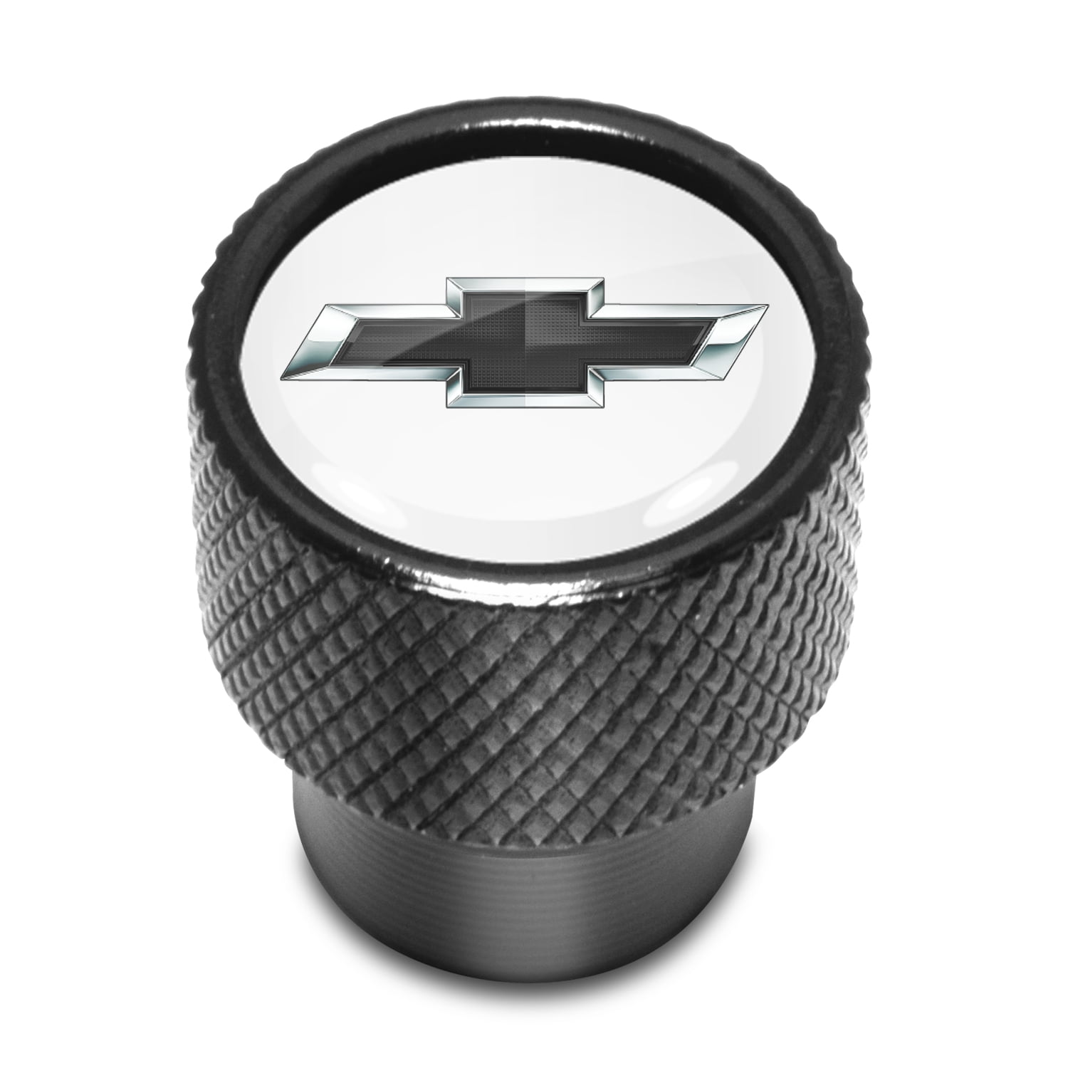 Chevrolet Black Logo in White on Black Aluminum Tire Valve Stem Caps