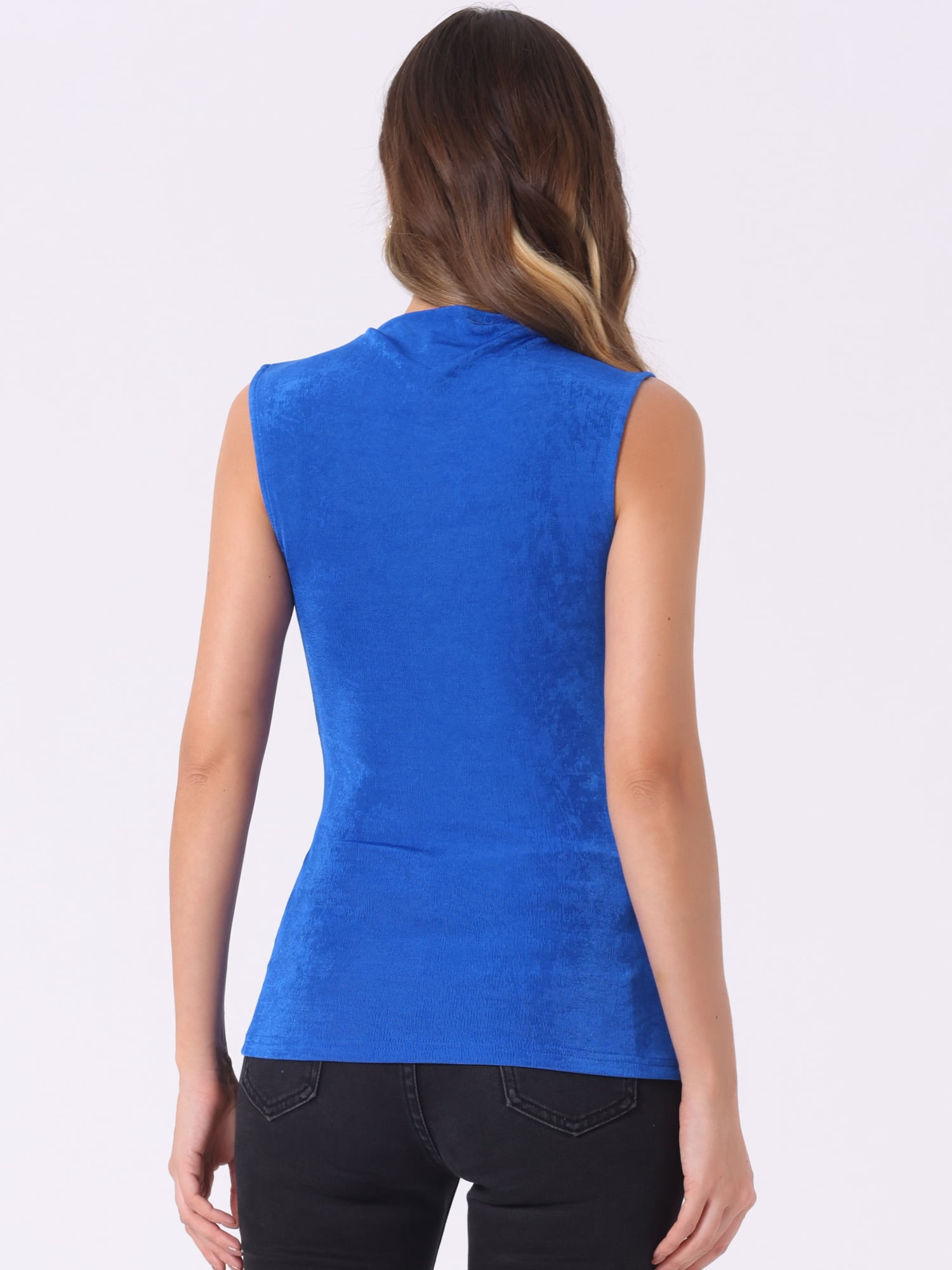 DARING DIVA Women's Turtle Mock Neck Sleeveless Work Shirts L Blue