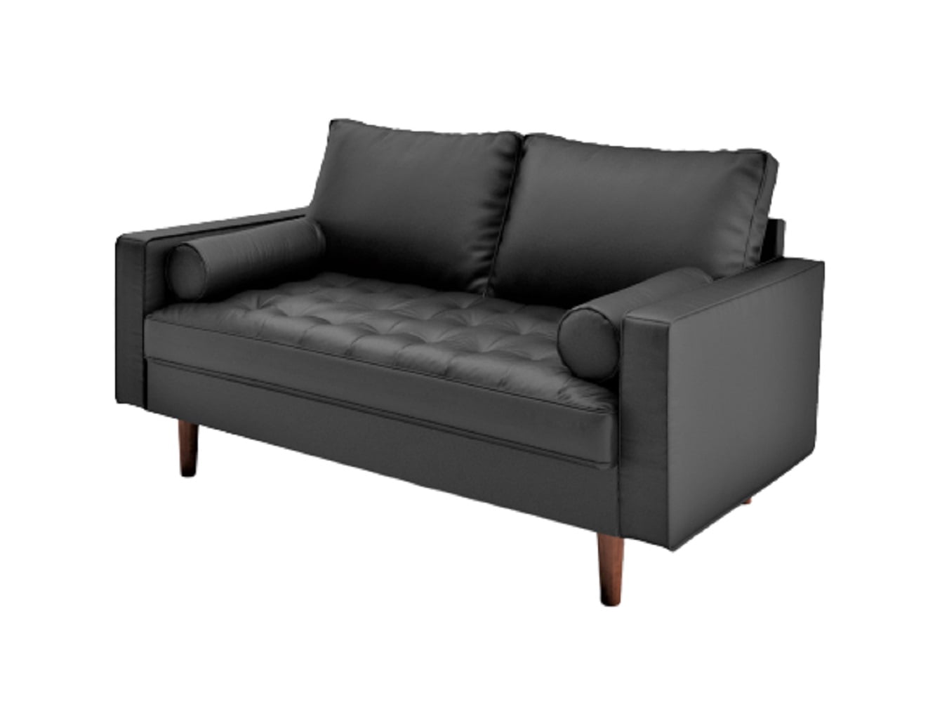 US Pride Furniture Mid-Century Gabler Loveseat in Faux Leather, Black