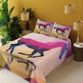 thumbnail image 2 of Ambesonne Abstract Fitted & Top Sheet Set with Shams, Geometric Horse Animal, Cream Pink Purple, 2 of 5