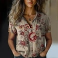 thumbnail image 2 of Shirts For Women Women Cotton Shirt Printed Fashion Down Shirts Casual Tops Short Sleeve Blouse Womens Tops, 2 of 4