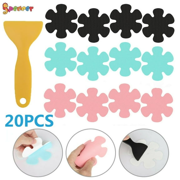 Spencer 20Pcs Non-Slip Bathtub Stickers Safety Shower Treads Adhesive Flower Decals Anti-Slip Appliques with Scraper for Bath Tub, Stairs, Shower Room (Blue)
