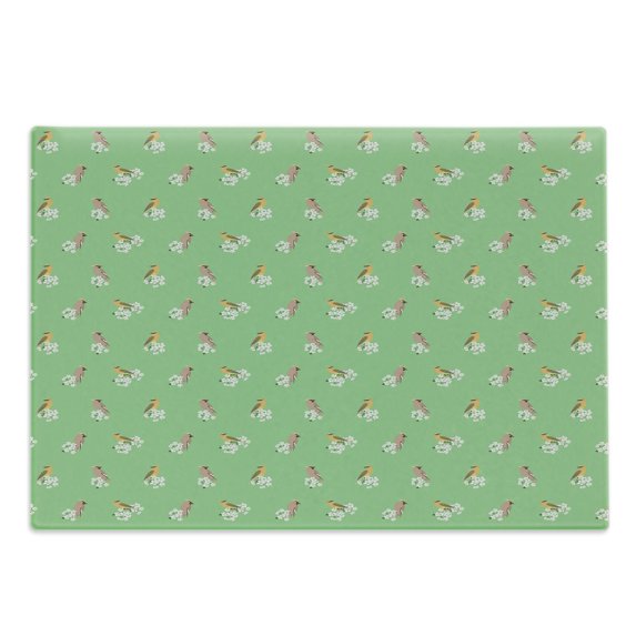 Bird Print Cutting Board, Avian Themed Pattern with Apple Blossoming Spring Love, Decorative Tempered Glass Cutting and Serving Board, in 3 Sizes, by Ambesonne