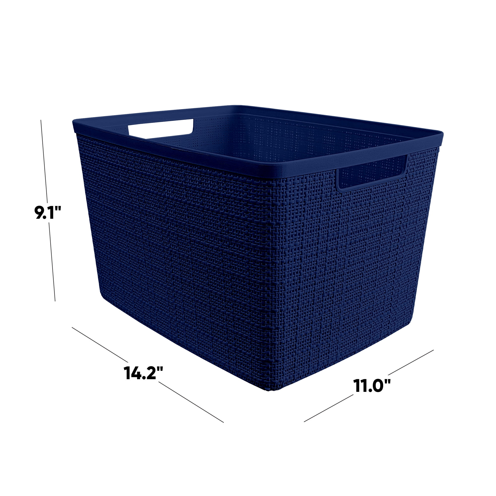 Curver Set of 4 Jute Basket Large Durable Resin Organization and Storage Basket Bin, Blue
