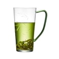 thumbnail image 1 of Vaso de vidrio transparente de 400 ml (13,5 oz) con forma de rama de sauce tallada a mano y asa verde. Apto for lavavajillas., 1 of 6