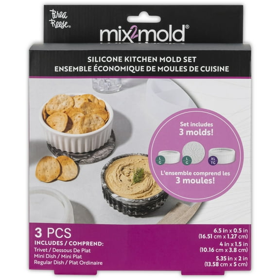 Brea Reese Mix2Mold: Molds Value Set - Kitchen 3pc - Silicone-Durable-Reusable, Non-Stick, For Resin Craft Projects, DIY Trivet, Ramekin & Snack Dish