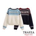 thumbnail image 2 of TRAFZA Suéter de punto informal para mujer, suéter navideño holgado con cuello redondo vintage, nuevo suéter de Nochebuena de moda otoño invierno 2024, 2 of 5