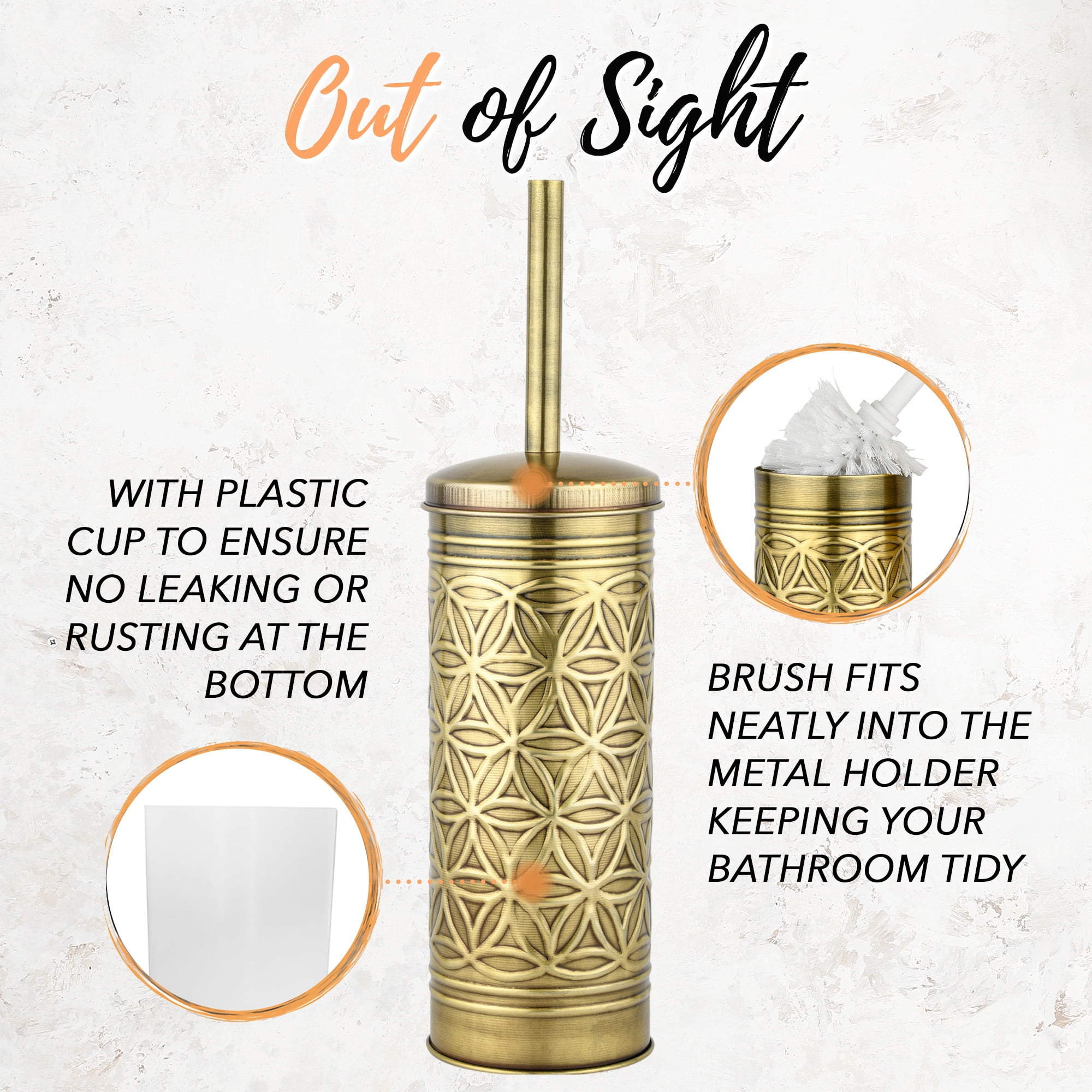 Autumn Alley Toilet Brush and Holder Set with Brushed Brass Bathroom Trash Can – Vintage Brass Bathroom Accessories Garbage Can Set for Rustic and Modern Bathroom Décor