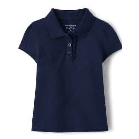 Toddler Girls Uniform Ruffle Pique Polo - tidal