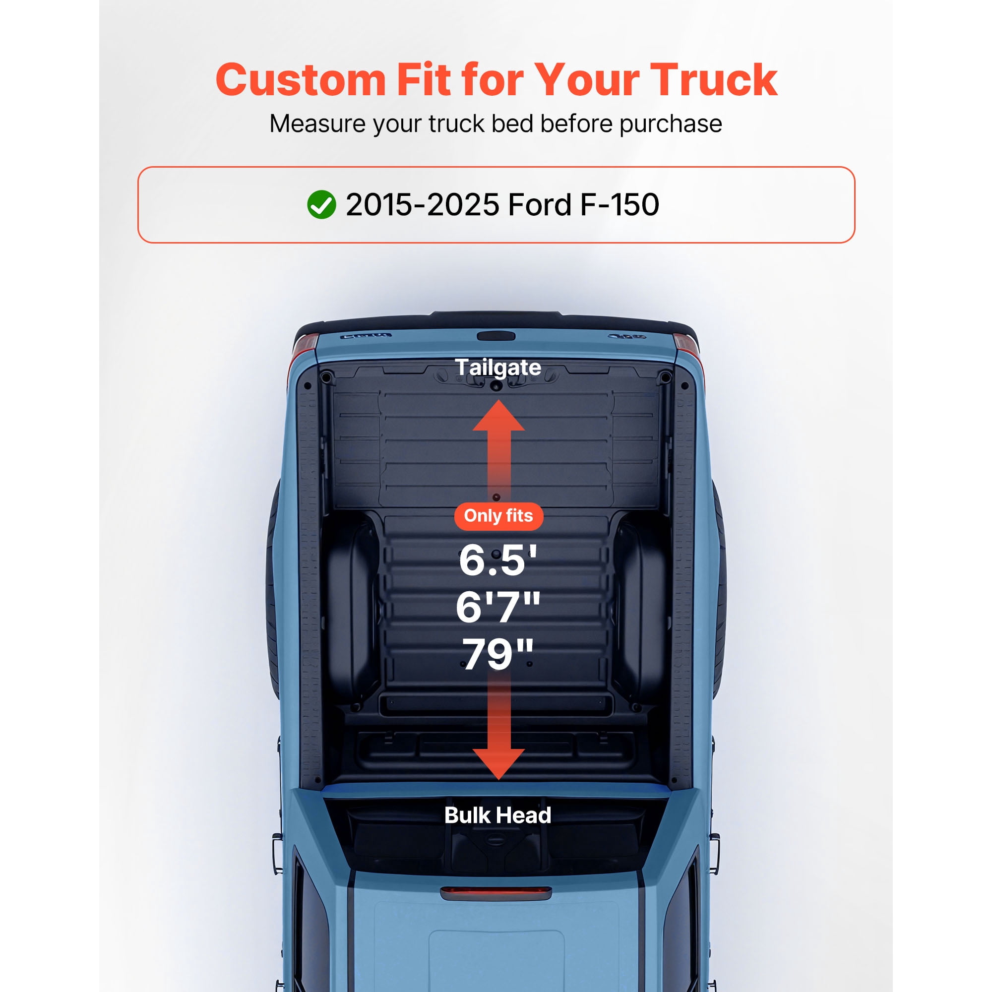 KFFKFF Soft Roll-Up Truck Bed Tonneau Cover, Compatible with 2015-2025 Ford F150 Styleside/Fleetside (Excludes Flareside/Stepside), Designed for 6.5 ft (6 ft 7 in/79 in) Beds, Durable PVC Cover