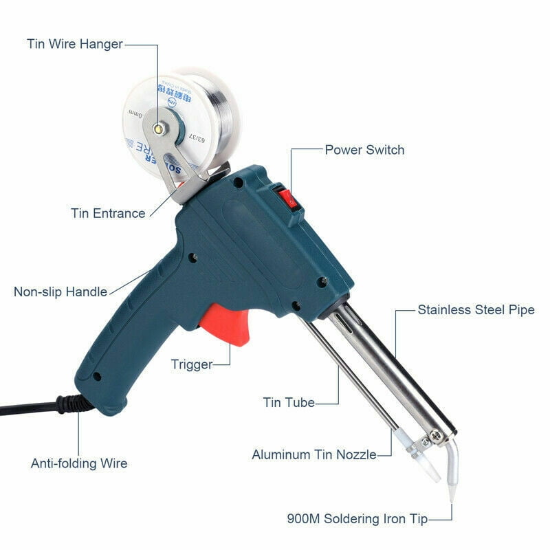 60W Automatic Soldering Gun, Hand-held Solder Iron Kit Welding Tool with Wire, Desoldering Pump, Tweezers for Home DIY, One-Hand Operation,Yellow