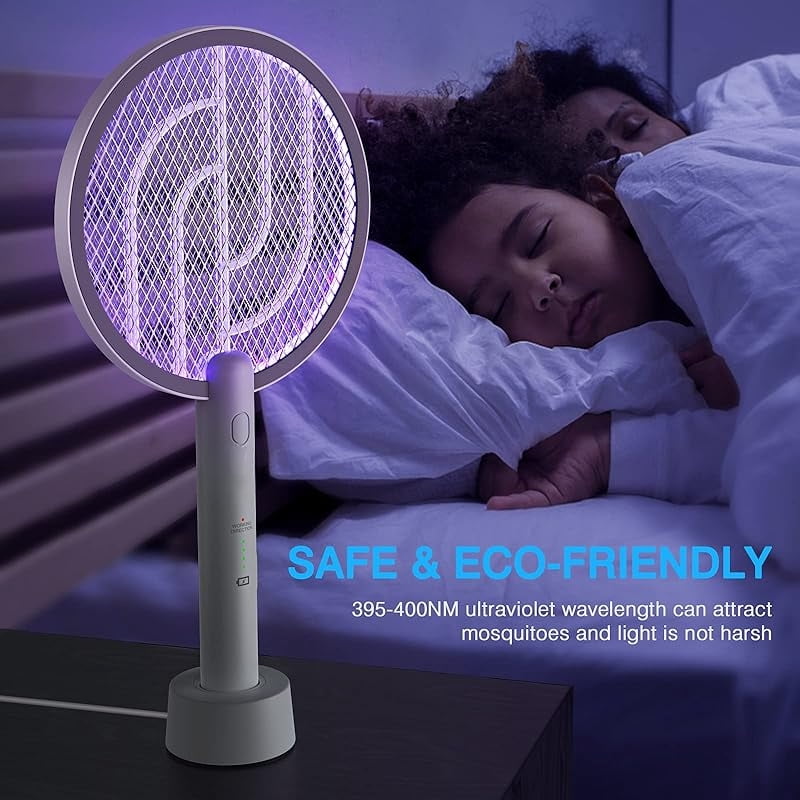 Electric Fly Swatter 4000V Bug Zapper Racket 2 in 1 Fly Swatter with 1200mAh Battery Rechargeable Mosquito Killer Lamp with 3 Layers Safety Mesh for Indoor and Outdoor
