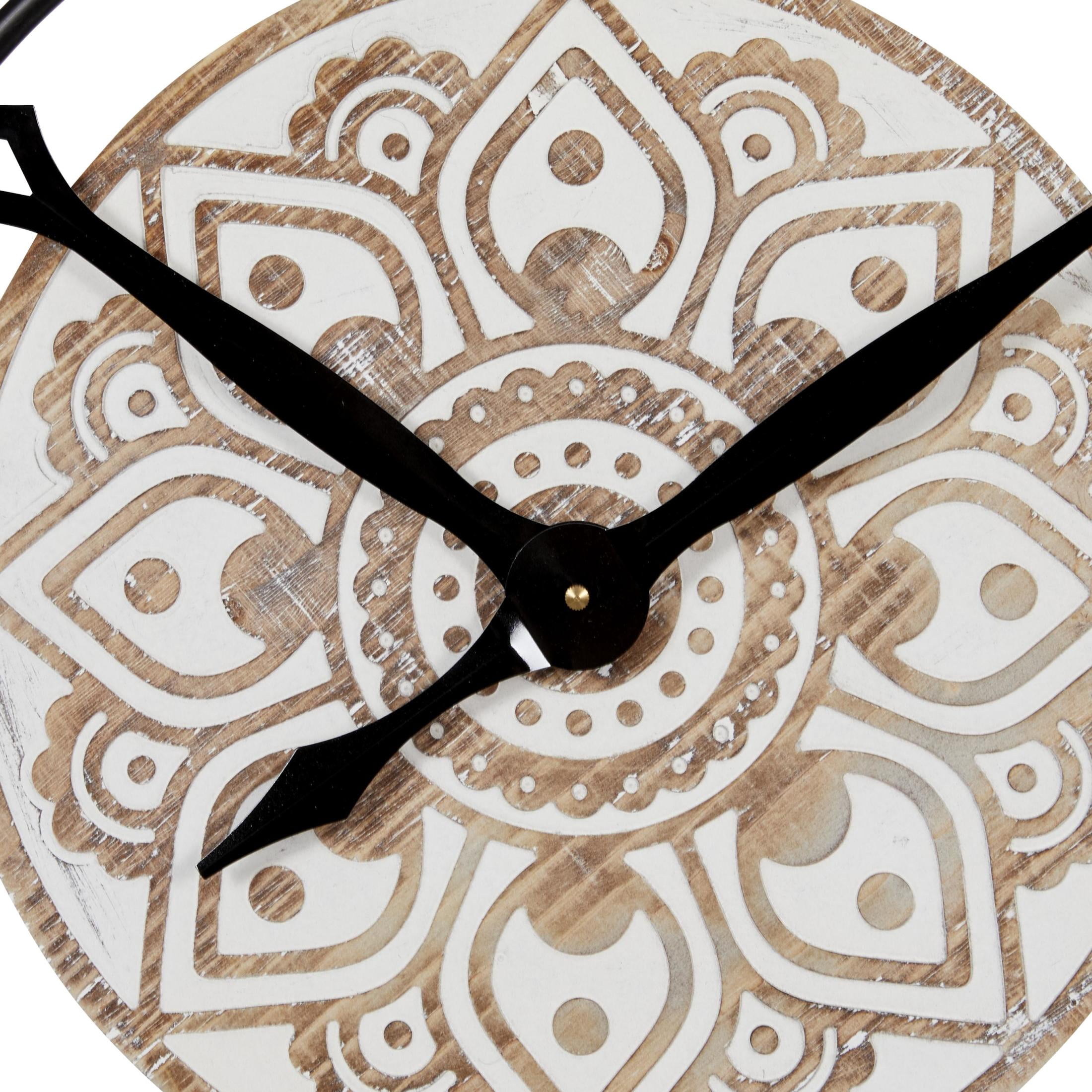 DecMode 34" Brown Metal Floral Wall Clock with Wood Accents
