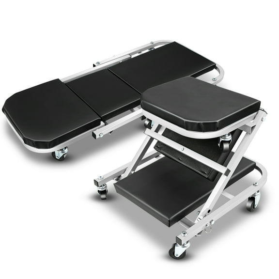 36 Inches 2 IN 1 Rolling Folding Car Creeper Seat 6 Pcs 2" Casters Gray