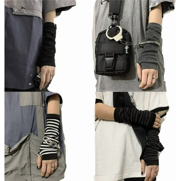 YooGuoGuo 4 Pairs Arm Warmers Goth Emo Cosplay Fingerless Black Striped Cute Punk Gloves Gothic Long Kawaii Warm Gloves for Women