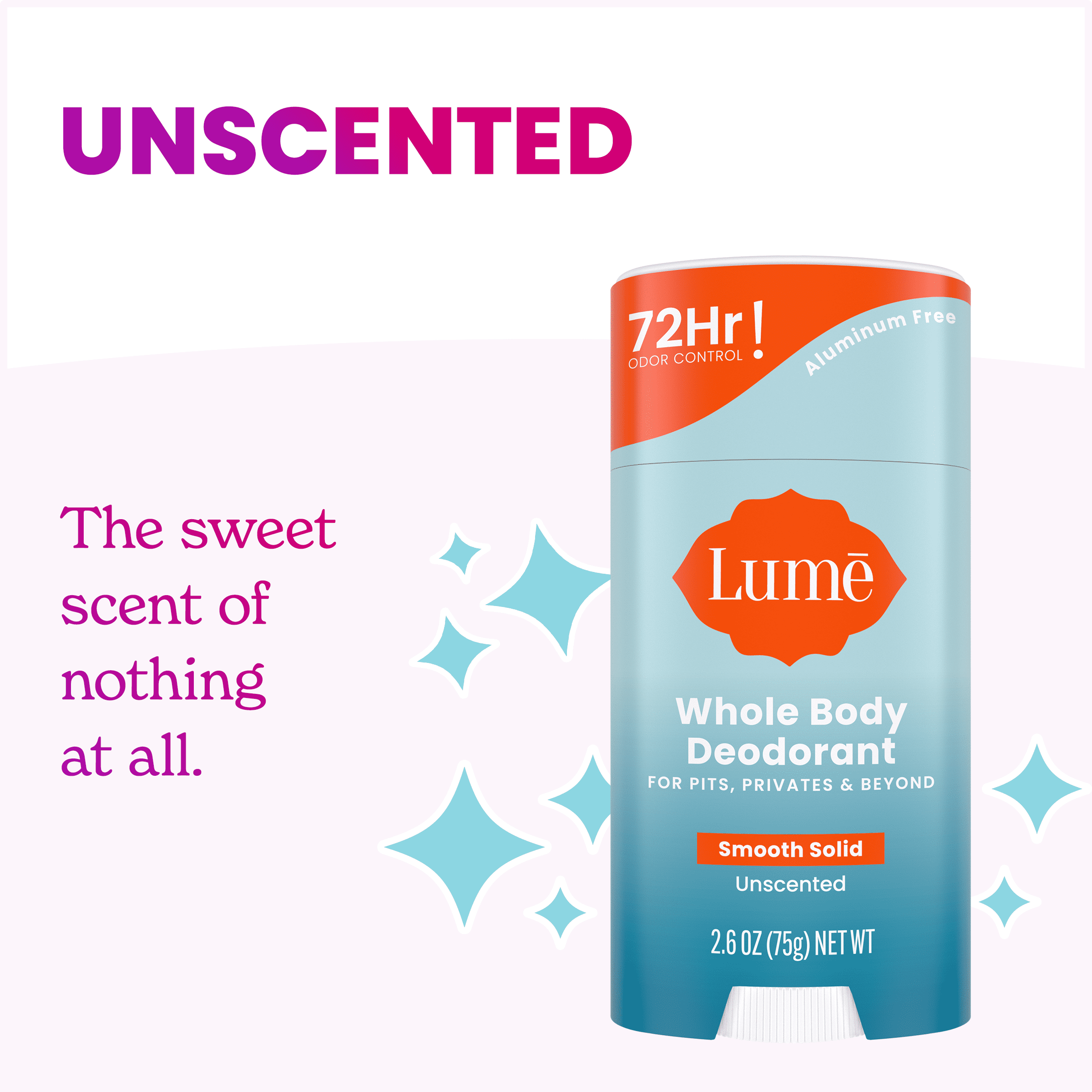 (2 pack) Lume Whole Body Women's Deodorant - Smooth Solid Stick - Aluminum Free - Unscented - 2.6oz