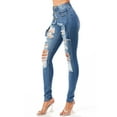 thumbnail image 2 of Purple Candy Womens Juniors High Rise Distressed Denim Skinny Jeans (S, Medium Blue), 2 of 4