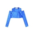 thumbnail image 4 of TiaoBug Kids Girls Shiny Metallic Crop Top Long Sleeve Off Shoulder Jazz Hip Hop Leotard Dance Shirt Royal Blue 6, 4 of 5