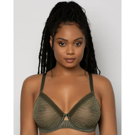 

Sheer Mesh Full Coverage Unlined Underwire Bra - Olive Waves