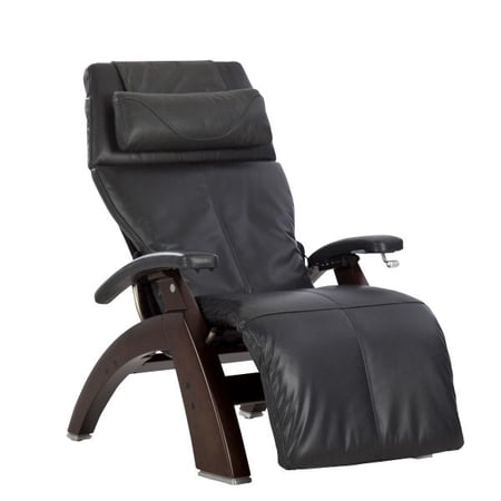 PC-420 Supreme Package Omni-Motion Perfect Chair Zero Gravity Recliner Dark Walnut Wood Grey Leather - In Home Delivery