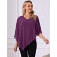 thumbnail image 3 of DARING DIVA Women's Flowy V Neck Chiffon Blouse Asymmetrical Top M Purple, 3 of 7