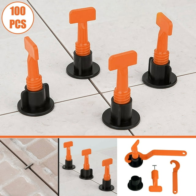 Kit de Système de Nivellement de Carreaux Réutilisable 100 Pcs avec Espaceur en T en Acier Inoxydable pour Interstices de 2mm-8mm - Outils d'Installation de Carreaux Plats et Muraux pour Épaisseur de 5mm-20mm - Inclut Clé de Nivellement Akmoler