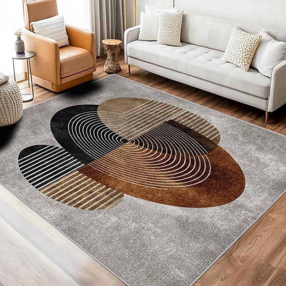 Boho Geometric Area Rugs, Gray Mid Century Modern Abstract Carpet, Washable Non Slip Low Pile Soft Rug for Bedroom Living Room Decor Mat 2ftx3ft